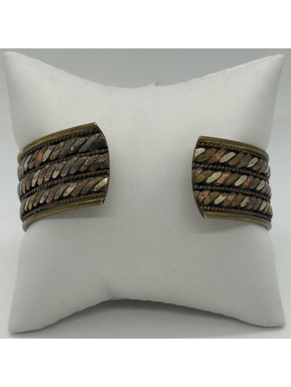 Vintage Adjustable Brass Copper & Silver-Tone Tricolor Cuff Bracelet 8" Unisex - Picture 7 of 16